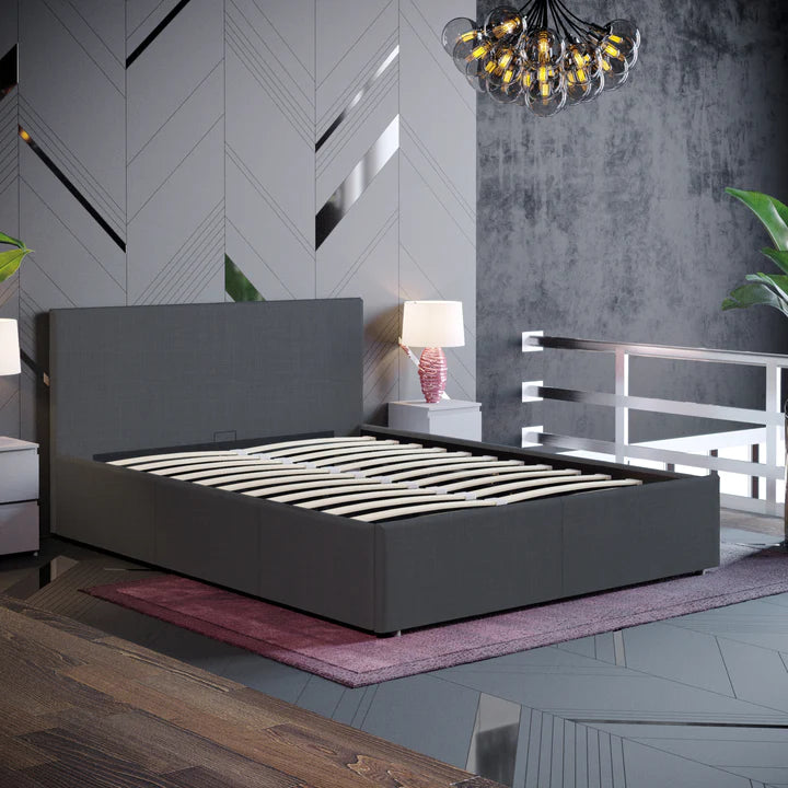 Luscanny Double Dark Grey Ottoman Bed With Large Underbed Storage