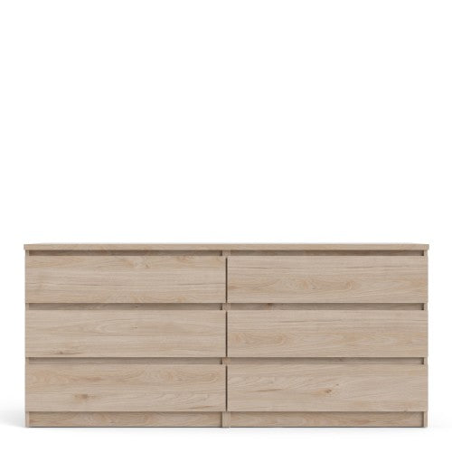 Luscanny Wide Chest of 6 Drawers High Gloss Storage Cabinet Sideboard Jackson Hickory Oak