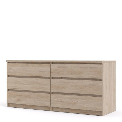 Luscanny Wide Chest of 6 Drawers High Gloss Storage Cabinet Sideboard Jackson Hickory Oak