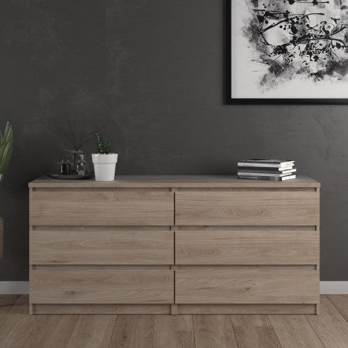 Luscanny Wide Chest of 6 Drawers High Gloss Storage Cabinet Sideboard Jackson Hickory Oak