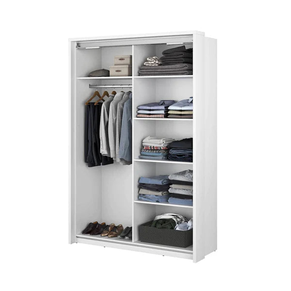 Vezri Polished Majestic wooden Sliding Mirror Wardrobe with Drawers 160cm