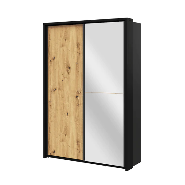 Vezri Polished Majestic wooden Sliding Mirror Wardrobe with Drawers 160cm