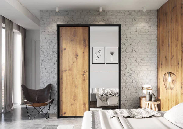 Vezri Polished Majestic wooden Sliding Mirror Wardrobe with Drawers 160cm