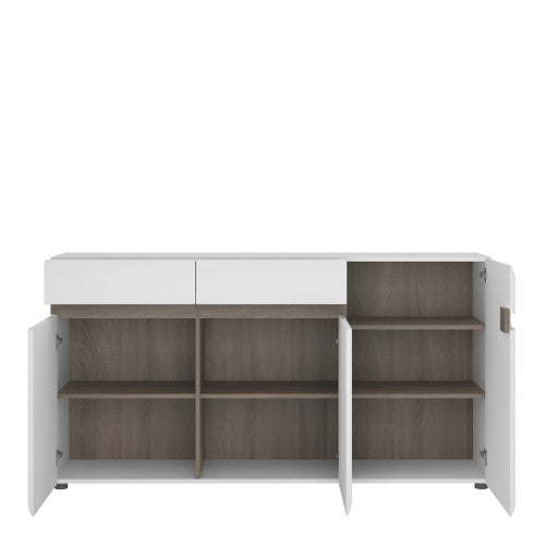 Luscanny Trionic Living 2 drawer 3 door sideboard in white with an Truffle Oak Trim
