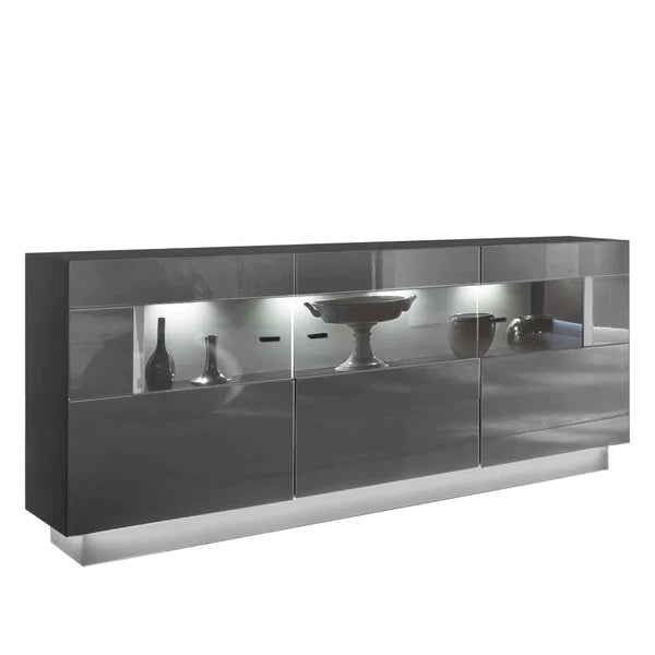 Luscanny Marvozzi High Gloss Display Cabinet Sideboard in Graphite Grey