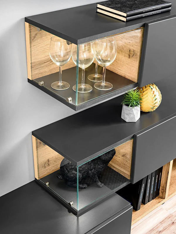 Luscanny Muzvi Large Polished Anthracite Finish Entertainment Unit 240cm with LED