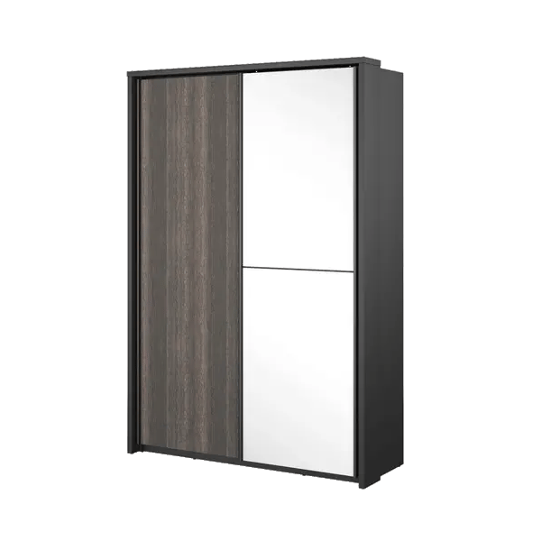 Vezri Polished Majestic wooden Sliding Mirror Wardrobe with Drawers 160cm