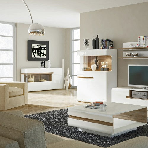 Luscanny Trionic Living 2 drawer 3 door sideboard in white with an Truffle Oak Trim
