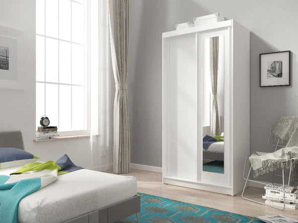 Vezteora Sliding 2 Door Mirror Freestanding Wardrobe with Polished wood in 2 colours