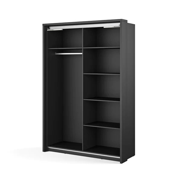 Vezri Polished Majestic wooden Sliding Mirror Wardrobe with Drawers 160cm