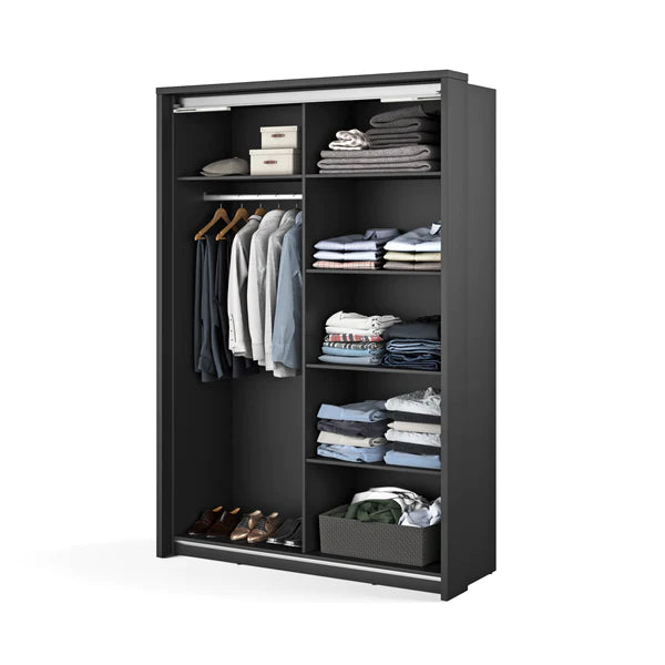 Vezri Polished Majestic wooden Sliding Mirror Wardrobe with Drawers 160cm