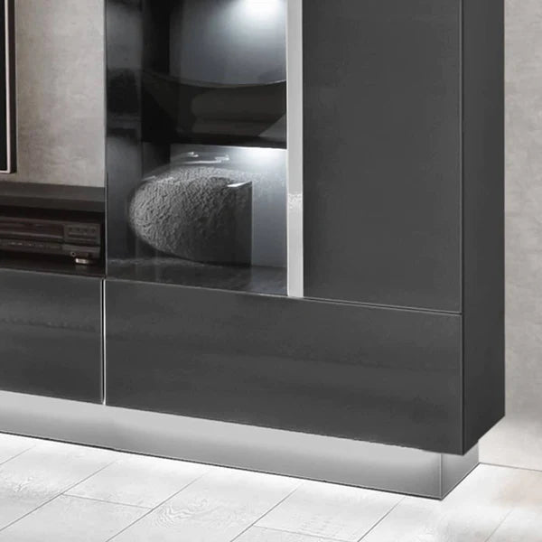 Luscanny Vezzit Large Grey High Gloss TV Entertainment Unit Living Room Set With Display Cabinets & LED Lights 275cm