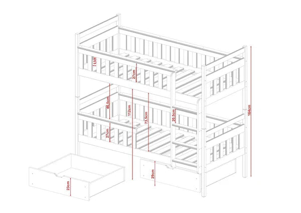 Luscanny Tizerine Double Wooden Bunk bed with Barriers and Storage Drawers with mattress