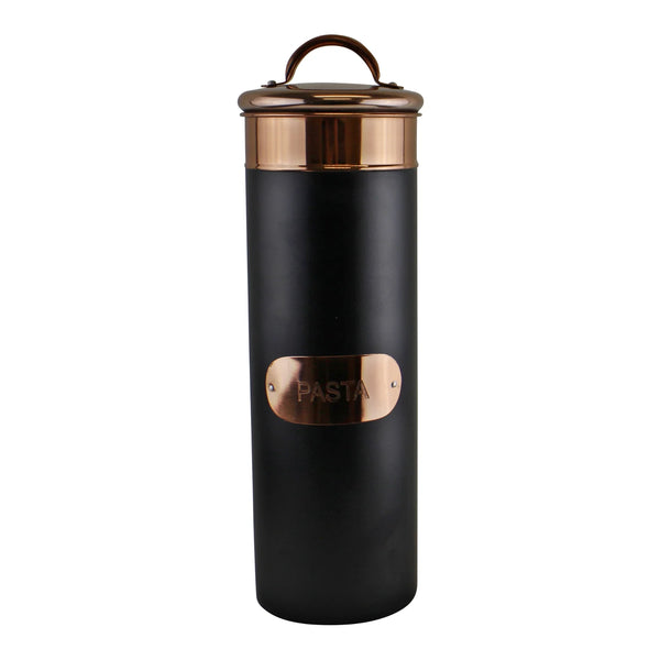 Black & Copper Kitchen Pasta Storage Canister Tin ~ Gorgeous Metal Spaghetti Jar