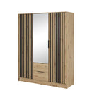 Nezliva Black Striped Polished Wooden Mirror Wardrobe with 2 Doors and 2 Drawers 155cm