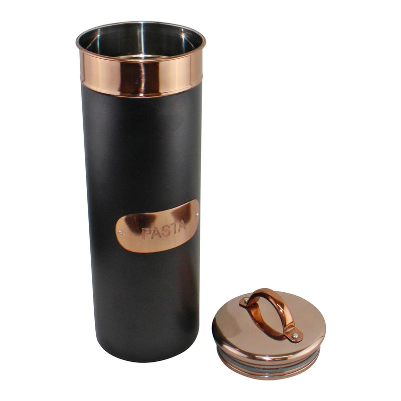 Black & Copper Kitchen Pasta Storage Canister Tin ~ Gorgeous Metal Spaghetti Jar