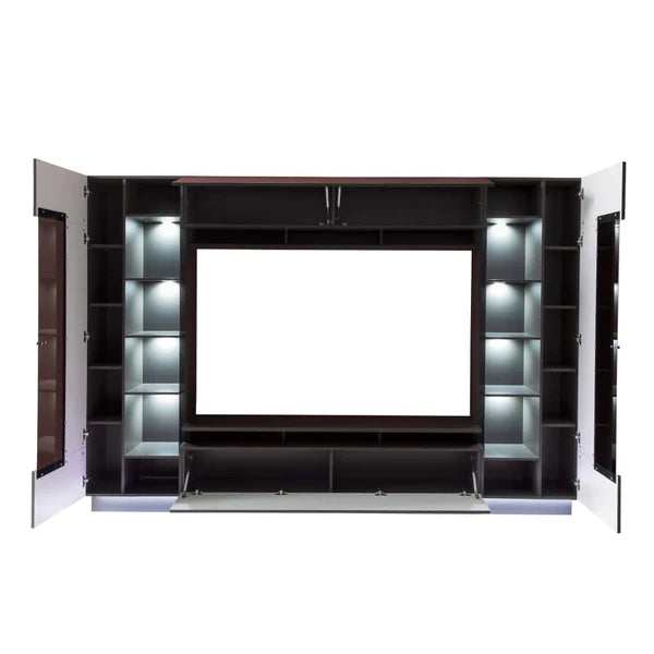 Luscanny Vezzit Large Grey High Gloss TV Entertainment Unit Living Room Set With Display Cabinets & LED Lights 275cm