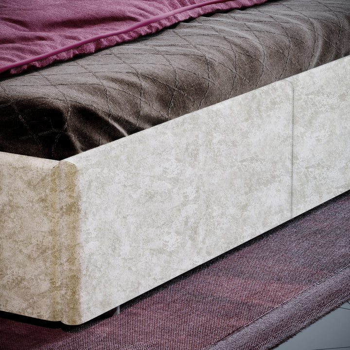 Muvazzi King Size Ottoman Faux Leather Bed in Gold velvet With Large Underbed Storage & Headboard