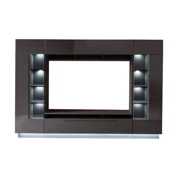 Luscanny Vezzit Large Grey High Gloss TV Entertainment Unit Living Room Set With Display Cabinets & LED Lights 275cm
