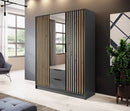 Nezliva Black Striped Polished Wooden Mirror Wardrobe with 2 Doors and 2 Drawers 155cm