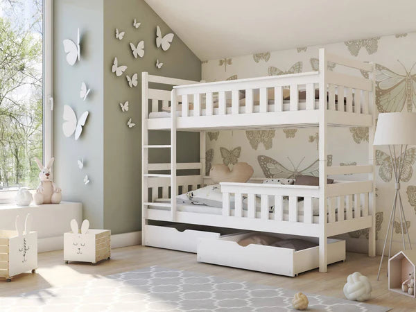 Luscanny Tizerine Double Wooden Bunk bed with Barriers and Storage Drawers with mattress