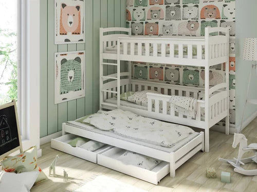 Lavezzy Stylish Wooden Triple Bunk Bed with Underbed Trundle and Convenient Storage Options