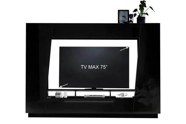 Luscanny Velinz XL Matt Black High Gloss Entertainment Unit TV Stand & Storage Shelf 275cm
