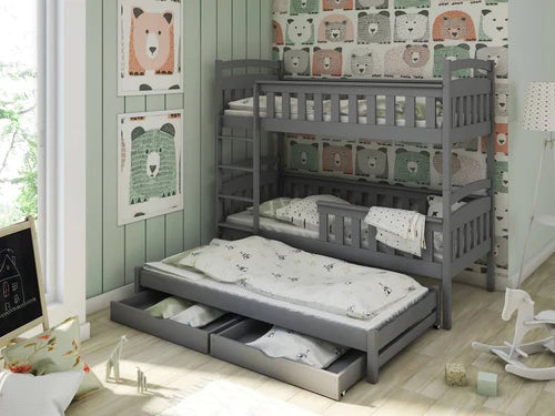 Lavezzy Stylish Wooden Triple Bunk Bed with Underbed Trundle and Convenient Storage Options
