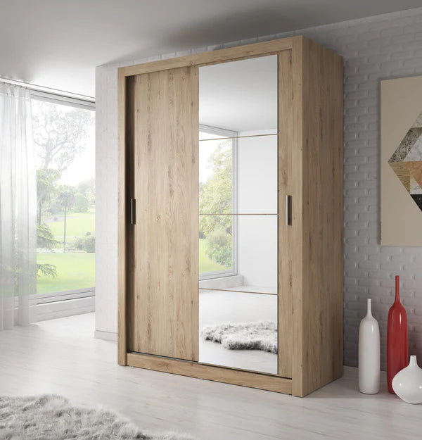 Zinsom Modern Glass Mirror 2 Door Wardrobe in 5 Colours