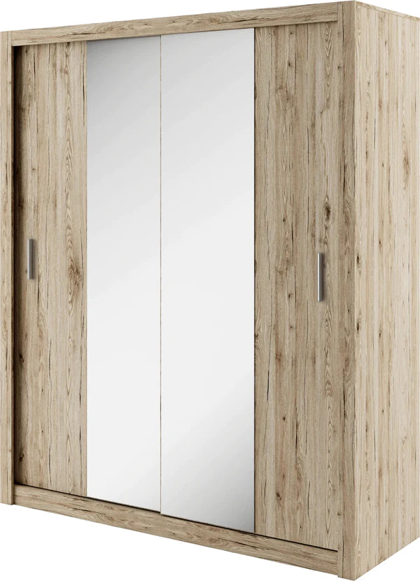 Ientico Polished Mirror Sliding Door Wardrobe For Bedroom Storage 180cm