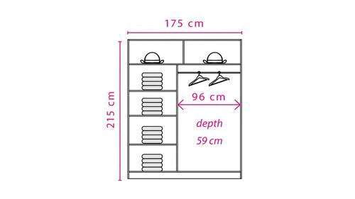 Luscanny Mirrored Sliding Door Wardrope 175cm in 4 Colours