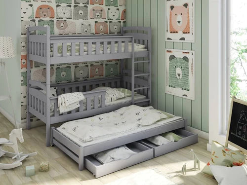 Lavezzy Stylish Wooden Triple Bunk Bed with Underbed Trundle and Convenient Storage Options