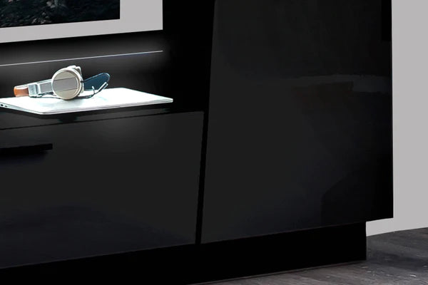 Luscanny Velinz XL Matt Black High Gloss Entertainment Unit TV Stand & Storage Shelf 275cm
