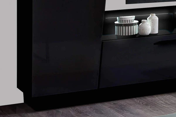 Luscanny Velinz XL Matt Black High Gloss Entertainment Unit TV Stand & Storage Shelf 275cm