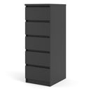 Luscanny Tall Narrow Chest of 5 Drawers Cabinet Cupboard in Matt Black Storage Unit