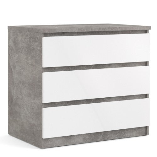 Luscanny 3 Drawers Bedside Cabinet Nightstand Table in Concrete High Gloss Storage Chest