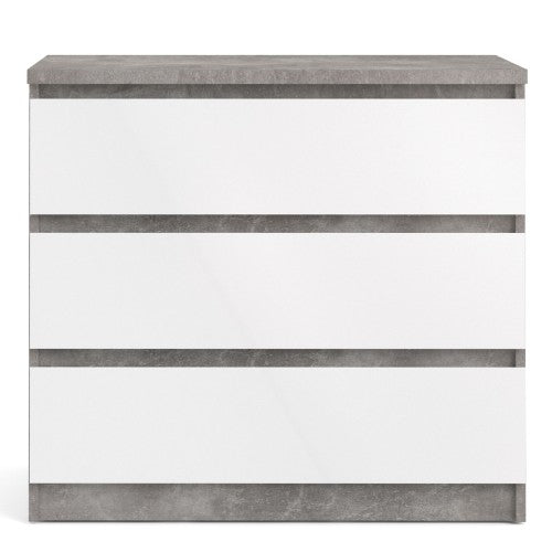Luscanny 3 Drawers Bedside Cabinet Nightstand Table in Concrete High Gloss Storage Chest
