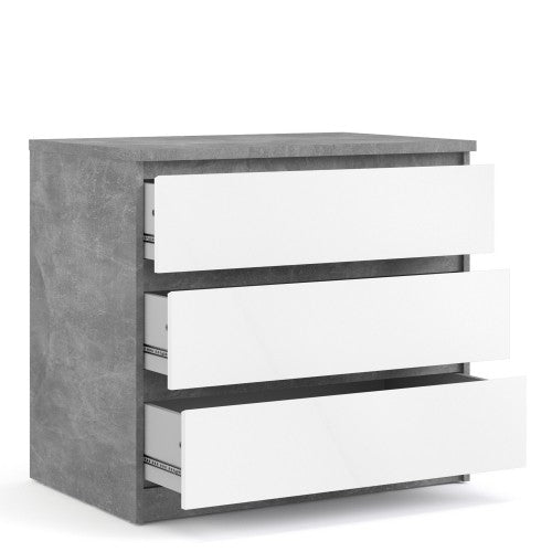 Luscanny 3 Drawers Bedside Cabinet Nightstand Table in Concrete High Gloss Storage Chest