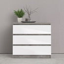 Luscanny 3 Drawers Bedside Cabinet Nightstand Table in Concrete High Gloss Storage Chest