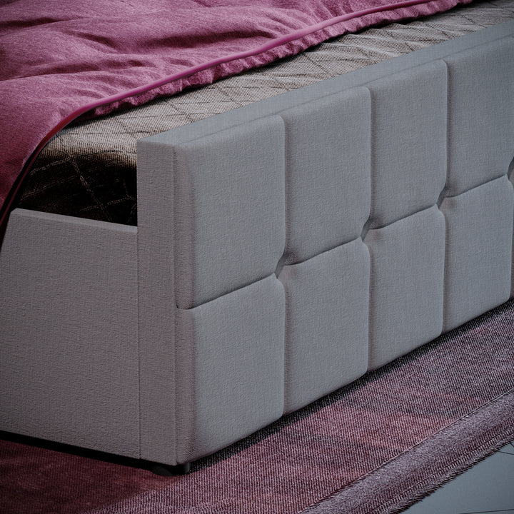 Muvazzi King Size Ottoman Bed in Linen Grey With Large Underbed Storage & Headboard