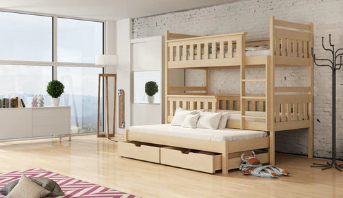 Lavezzy Solid Wood Bunk Bed with Roll-Out Trundle and Ample Storage Space