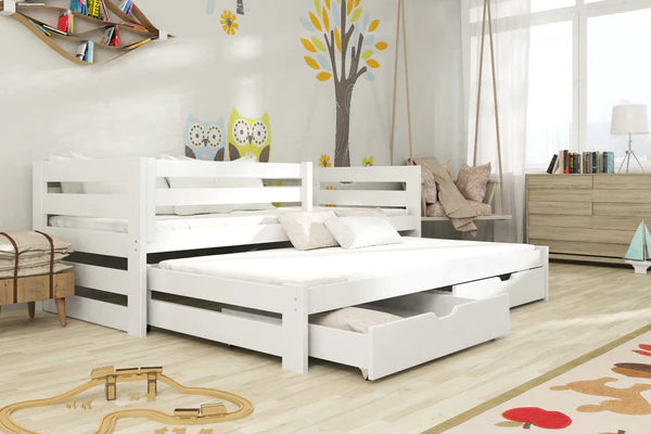 Luscanny Kurbriz Large Sliding Wooden double bed With Storage Drawers in 4 Colours in Mattress