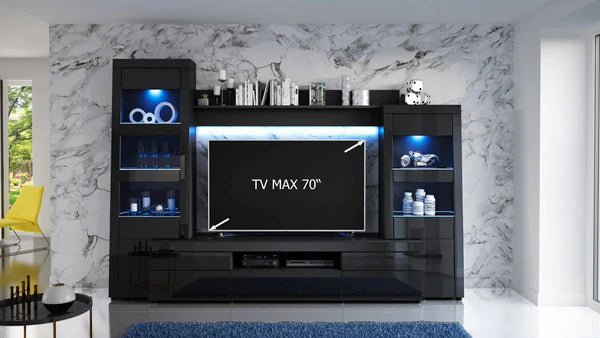 Luscanny Guazellino High Gloss Entertainment Unit with LED Display Unit Black