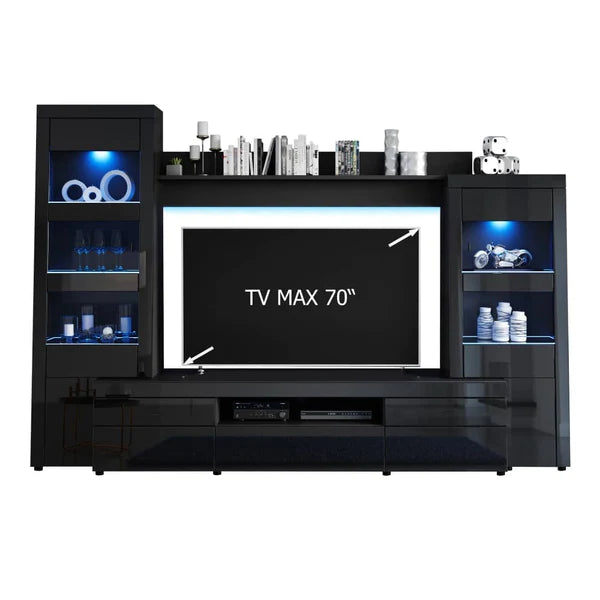 Luscanny Guazellino High Gloss Entertainment Unit with LED Display Unit Black