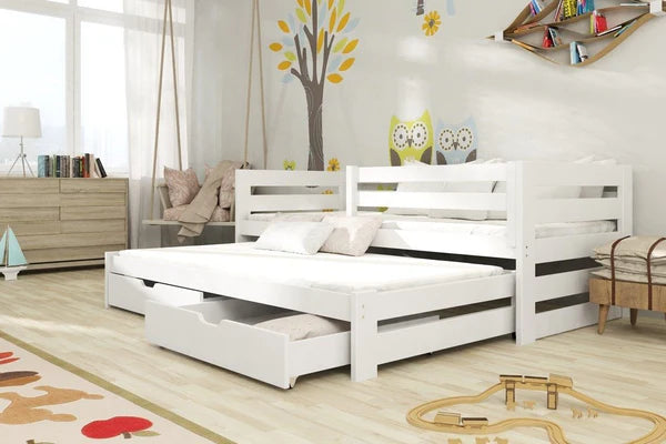 Luscanny Kurbriz Large Sliding Wooden double bed With Storage Drawers in 4 Colours in Mattress