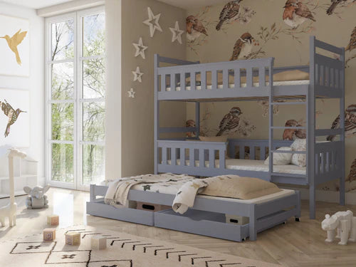 Lavezzy Solid Wood Bunk Bed with Roll-Out Trundle and Ample Storage Space