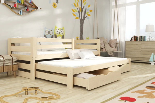 Luscanny Kurbriz Large Sliding Wooden double bed With Storage Drawers in 4 Colours in Mattress