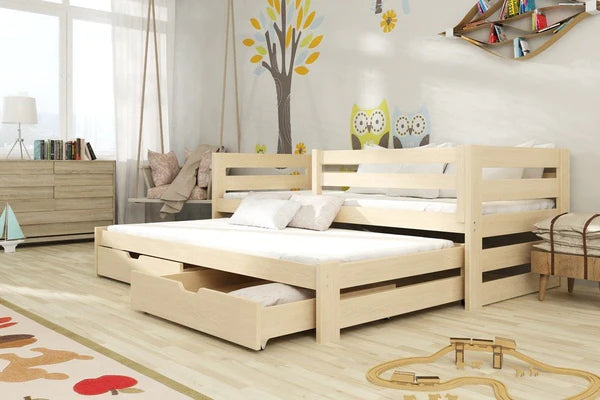 Luscanny Kurbriz Large Sliding Wooden double bed With Storage Drawers in 4 Colours in Mattress