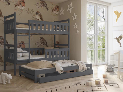 Lavezzy Solid Wood Bunk Bed with Roll-Out Trundle and Ample Storage Space