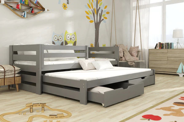 Luscanny Kurbriz Large Sliding Wooden double bed With Storage Drawers in 4 Colours in Mattress